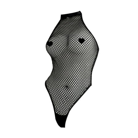 Haitryli Bodysuit for Women See Through Fishnet Leotard Tops Cut-Out Sleeveless Shirts Teddy Lingerie Black M