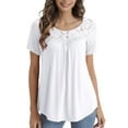 thumbnail image 4 of VERABENDI Women's Plus Size Tops Summer Short Sleeve Lady Tunic Shirts Lace Splicing Blouses,M-4XL, 4 of 8