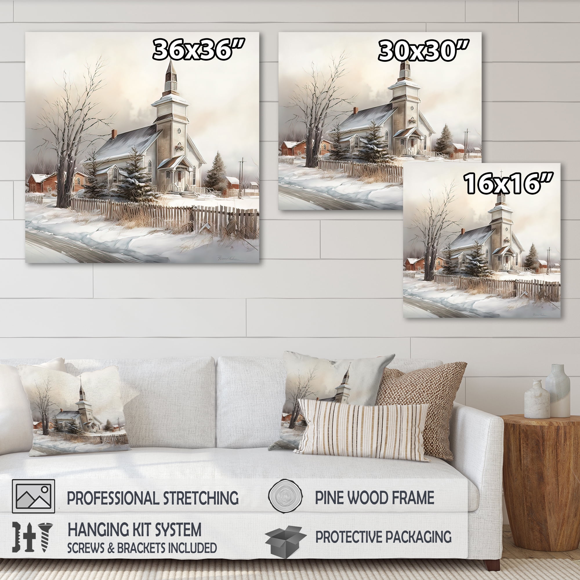 Designart Church In Country During Winter IV Canvas Wall Art