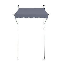 KFFKFF 59 x 47" Outdoor Awning, Manual Retractable Sunshade Canopy, Height Adjustable 86-122 in, for Deck/Patio/Balcony/Yard, Dark Gray