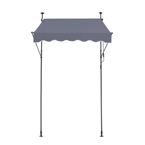 KFFKFF 59 x 47" Outdoor Awning, Manual Retractable Sunshade Canopy, Height Adjustable 86-122 in, for Deck, Patio, Balcony, Yard (Dark Gray)