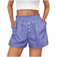 thumbnail image 2 of Utoimkio Striped Shorts for Women Smocked Waist with Decorative Buttons and Relaxed Fit, 2 of 6