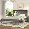thumbnail image 2 of Platform Bed with Storage Headboard, Wood Queen Size Bed Frame with USB Charging Ports & Socket on the Headboard, Rustic Wood Platform Bed, Multi-Functional Panel Bedframe, Antique Gray, 2 of 7