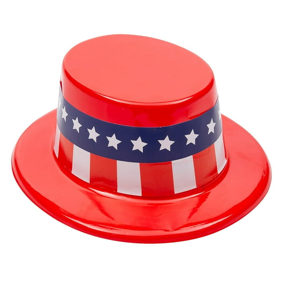 Fun Express 9 1/2" x 11 1/2" Patriotic Red, White & Blue Plastic Top Hats - 12 Pieces