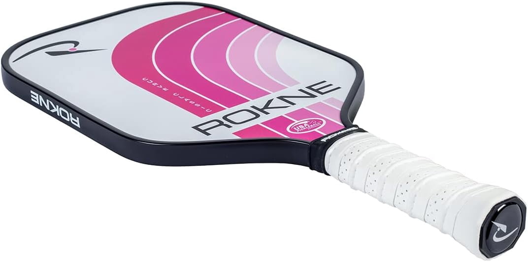 Rokne Curve Classic Fiberglass Pickleball Paddle Long Handle Racket with Comfortable Grip,Bubblegum