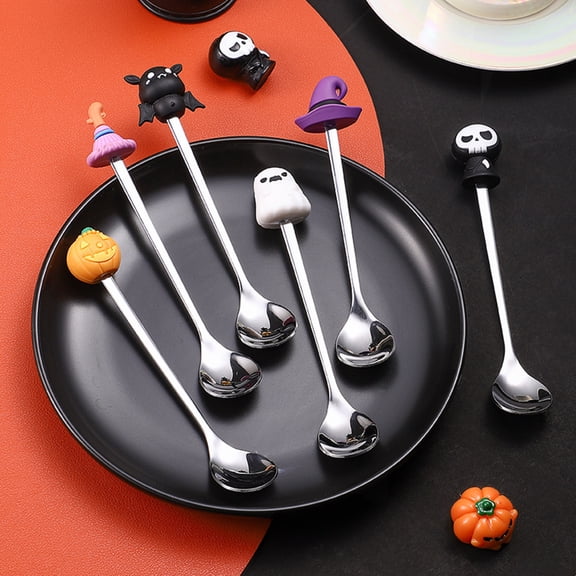 Halloween Coffee Spoons with Pumpkin Pendant, Stainless Steel Stirring Spoons for Kitchen, Spooky Party Table Decorations, Unique Fall Seasonal Home Decor Gifts, 1Pack A