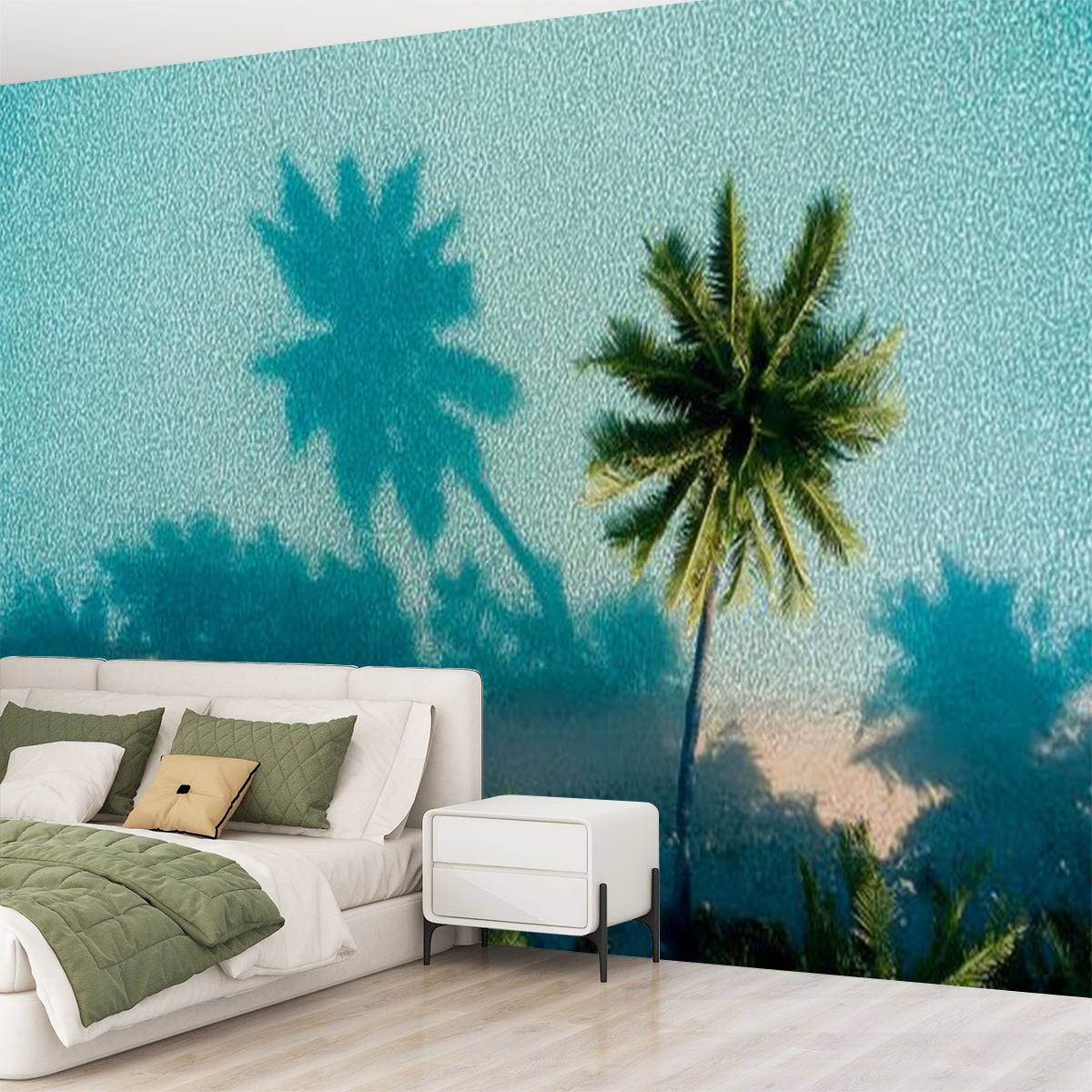 Peel and Stick Wallpaper Summer palm tree Tropical beach waves coconut palm shadow blue Modern Art Wall Mural Decor Self Adhesive and Removable 69in x 98in