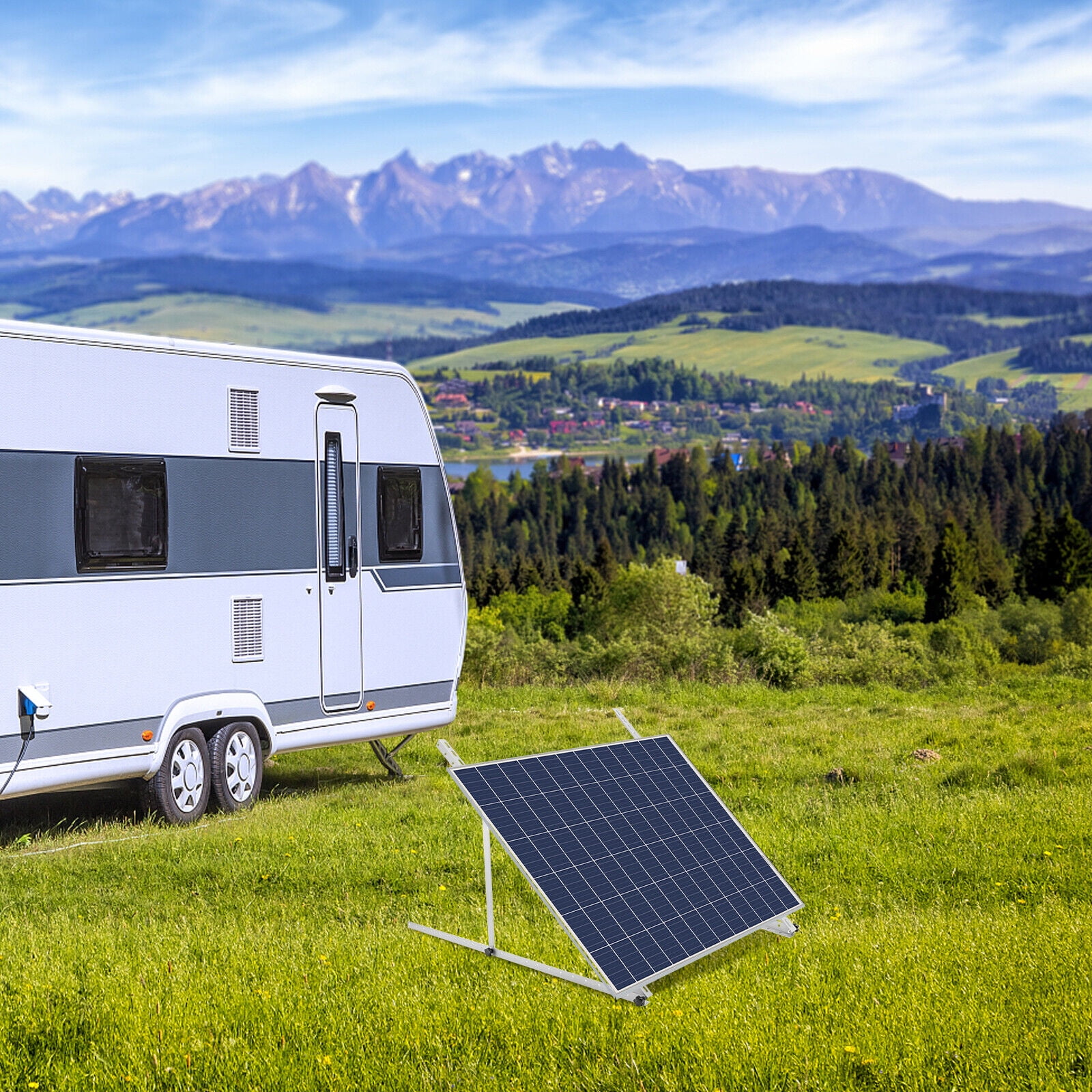 45" Adjustable Solar Panel Mounting Brackets Kit System Aluminum Alloy for 2PCS Solar Panels Used in RV, Ship, Roof, Shed, Sea, Ground, Garage