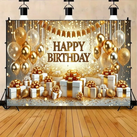 Happy Birthday Celebration Backdrop Golden Balloons Confetti Photography Background for Kids Adults Golden Birthday Theme Birthday Party Baby Shower Decorations Supplies