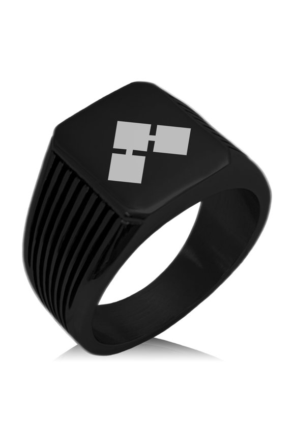 Stainless Steel Saito II Samurai Crest Needle Stripe Pattern Biker Style Polished Ring