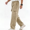 thumbnail image 2 of Big & Tall Men Twill Cargo Pants Straight Leg Expandable Waist Daily Casual Pants S-XL（1 piece）, 2 of 9