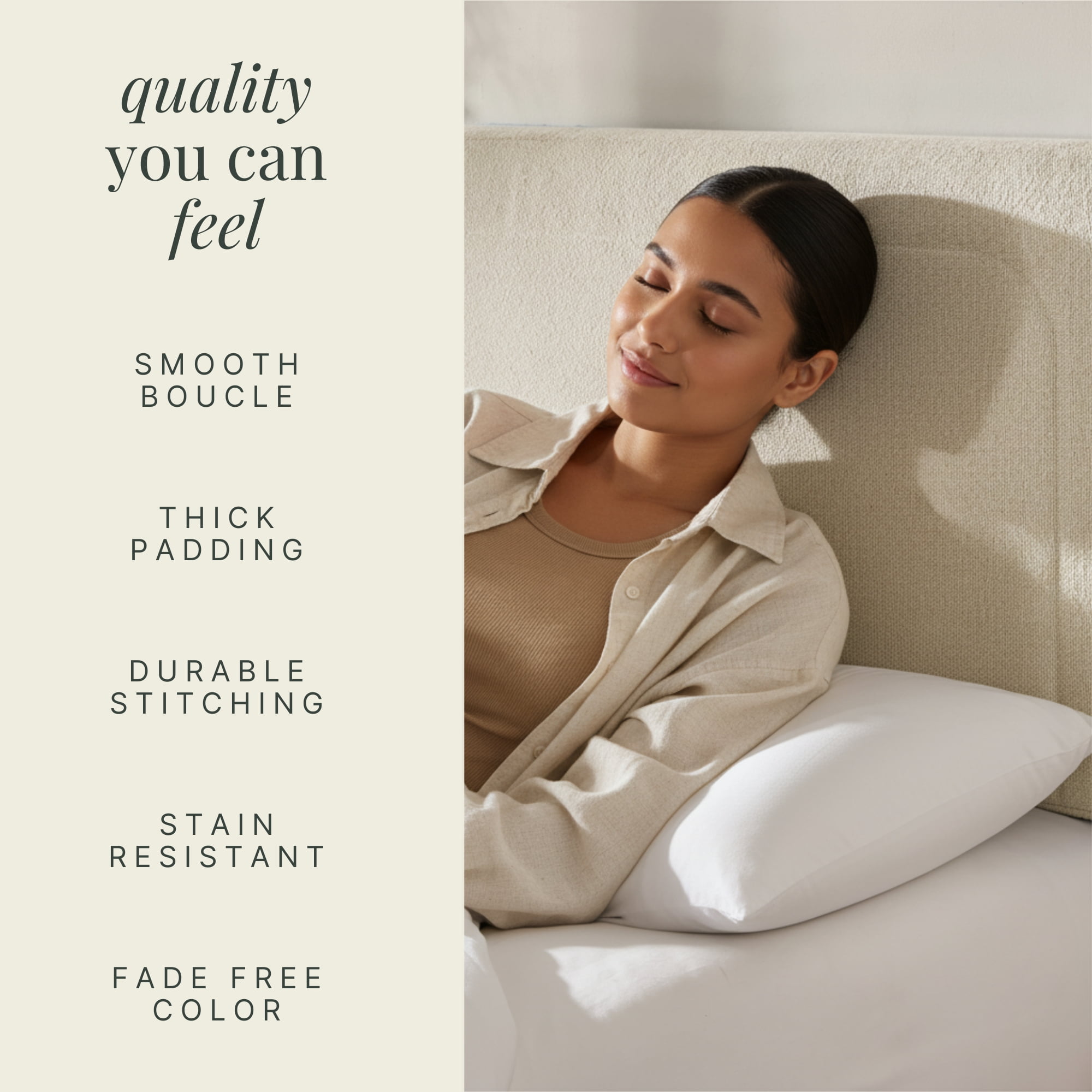 Virtu King Headboard No Tools Required Peel and Stick Upholstered Boucle Bed Headboard Only, Linen