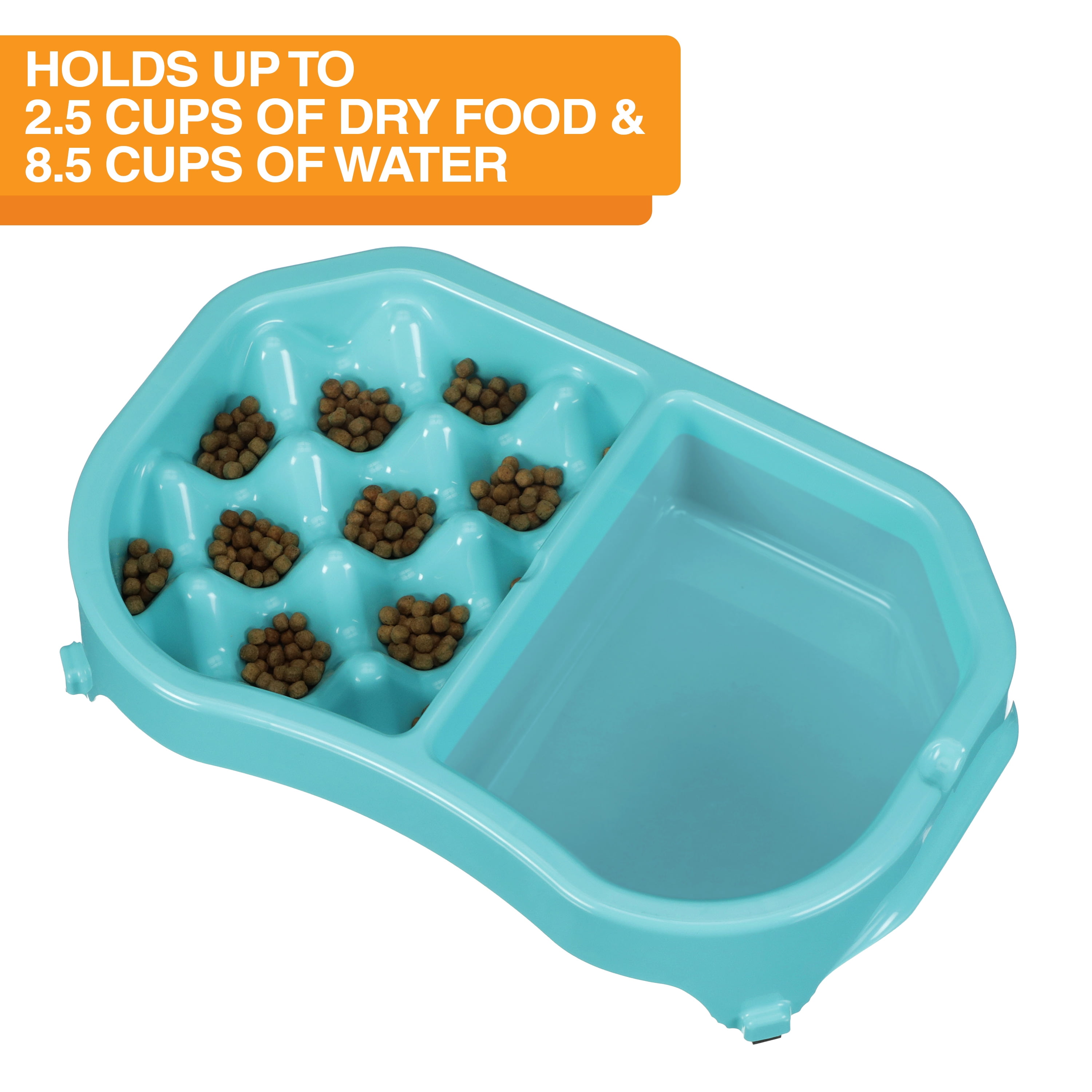 Neater Pet Brands Neater Slow Feeder Double Diner Food and Water Bowl - Improves Digestion, Stops Obesity, and Slows Down Eating, Aquamarine