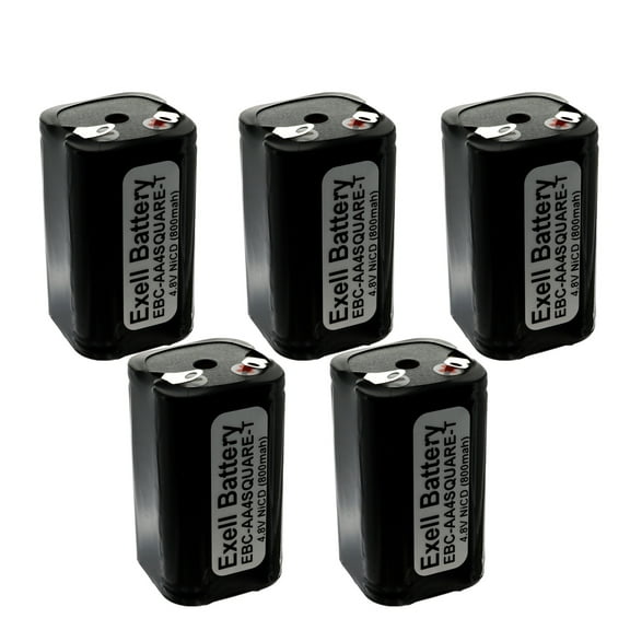 5x Exell Custom 4.8V 800mAh NiCd 4xAA Square Battery Pack with Tabs