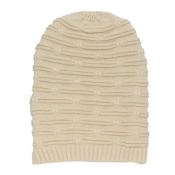 Womens Winter Knitted Dash Slouch Beanie - Cream