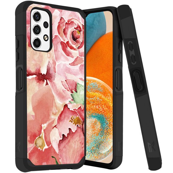 ANJ  Rugged Dual Layered Shockproof Slim Hybrid Case   Tempered Glass Cover Compatible with Samsung Galaxy A23 5G - Flower Pedals