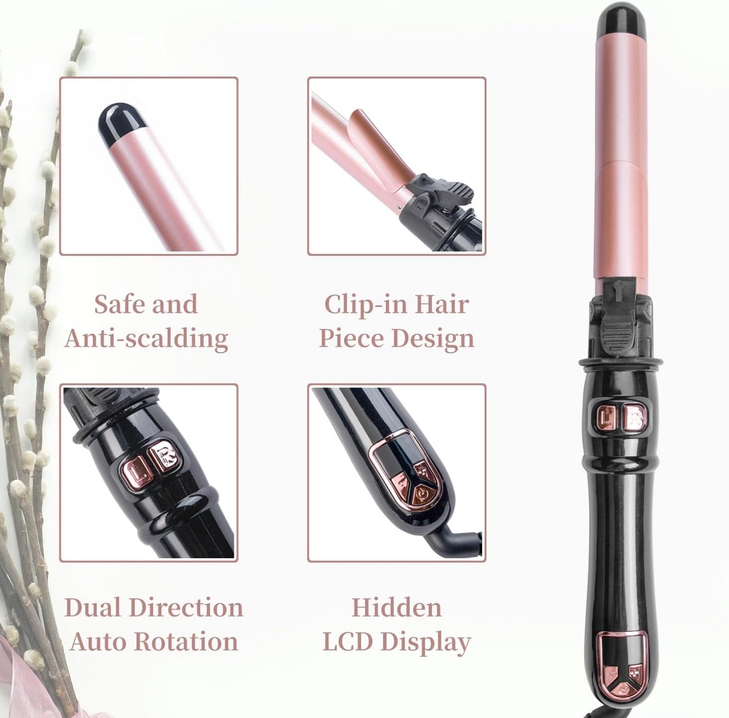 1.1 inch Automatic Curling Wand Rotating Curling Iron for Long Short Hair,Professional Hair Styling Irons Fast Heating