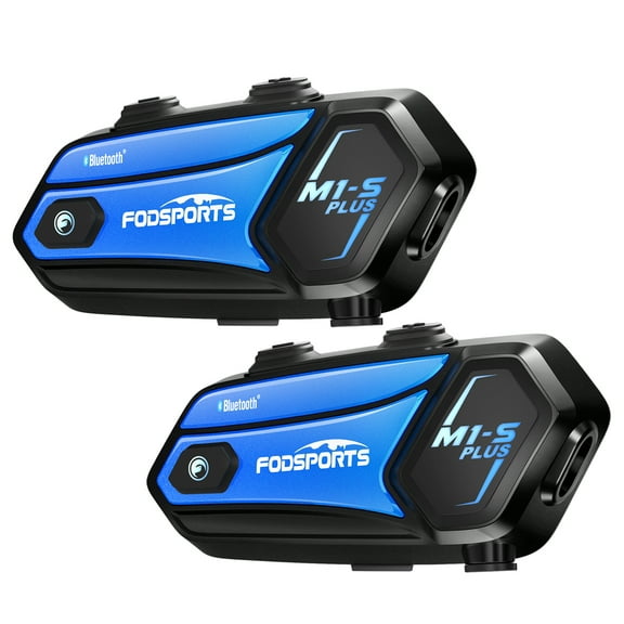 Fodsports M1-S Plus Motorcycle Helmet Bluetooth Intercom Headset with FM Radio for 8 Riders 2000m Communication 2 Pack Blue