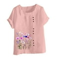 thumbnail image 4 of Inverlee Womens Plus Size Cotton Linen Tee Tops Summer Trendy Floral Print Short Sleeve Tshirts Casual Lightweight Loose Fit Round Neck Blouse with Button Decoration, 4 of 4