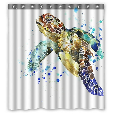 Cute Curtain PHFZK Cute Animal Shower Curtain, Watercolor Sea Turtle Polyester Fabric Bathroom Shower Curtain 66x72 inches ()