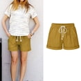 thumbnail image 2 of biudgviw Summer Shorts for Women Cuffed Hem Cotton Linen Shorts with Pockets Drawstring High Waisted Beach Vacation Casual Shorts, 2 of 6