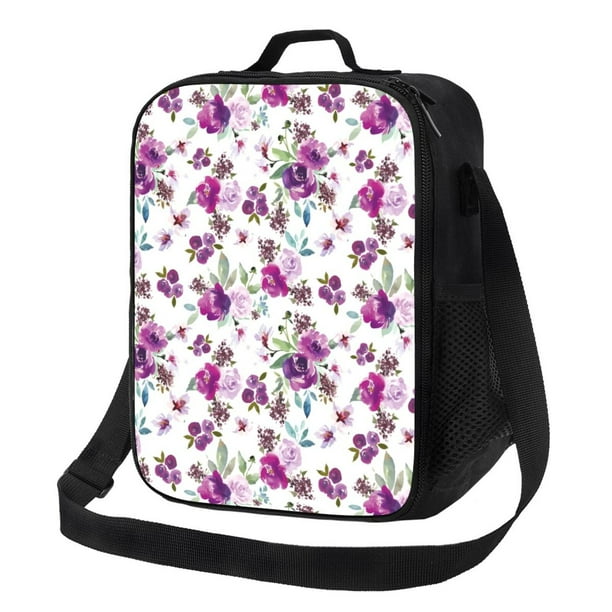 Balery Violets Flowers Caja de Almuerzo y Bolsa de Almuerzo para Hombres y Mujeres, Bolsa de Almuerzo Reutilizable con Gran Capacidad, Bolsa de Almuerzo Aislada