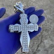 Mens Huge Flared Cross Fully Iced Pendant Cuban Link Hiphop Necklace Silver Tone Hip Hop Chain 30 Inch