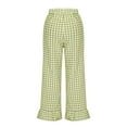 thumbnail image 5 of Women Gingham Pants Ruffle Hem High Waist Lounge Pants Cute Checkered Going Out Pants Pajama Bottom Streetwear, 5 of 6