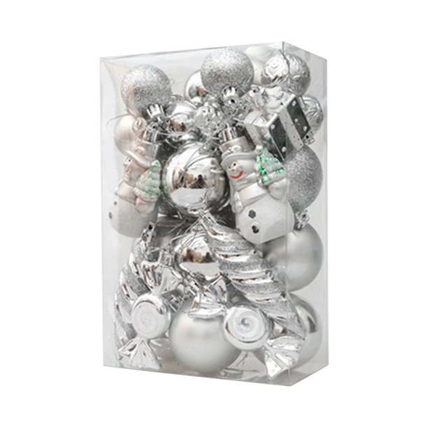 Bolas de adornos navideños con lazo para colgar, perfectas para fiestas (plata, 29 piezas)