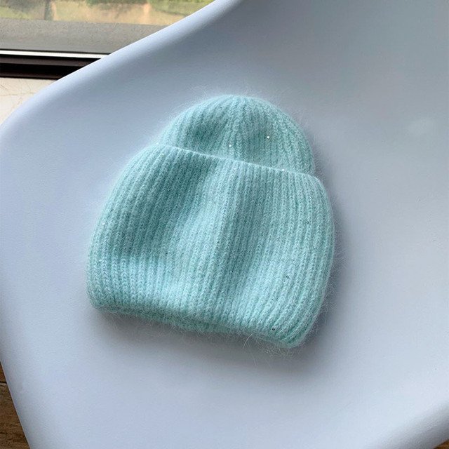 LinYooLi Candy Color Rabbit Hair Knitting Wool Hat, Autumn And Winter Shining Sequins Fashion Matching Caps Melon Skin Hat Fashion