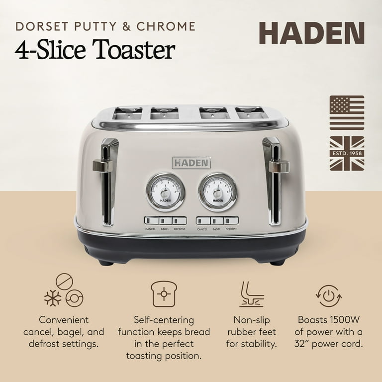 HADEN Dorset 4-Slice Toaster, Stainless Steel, Browning Control