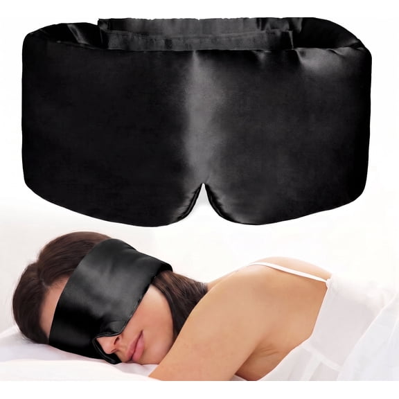 100% Mulberry Silk Sleep Mask, Total Blackout Eye Mask for Men Women, Soft Pressure-Free Cooling Eye Cover with Adjustable Strap for Sleeping, Black