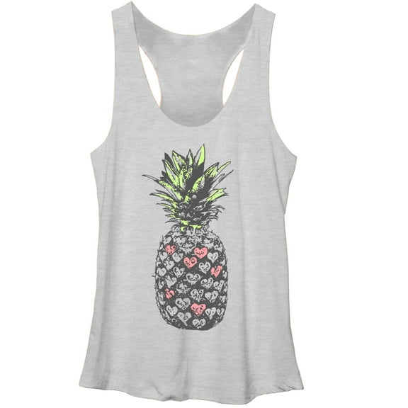 Women's Lost Gods Heart Pineapple Racerback Tank Top White Heather Medium