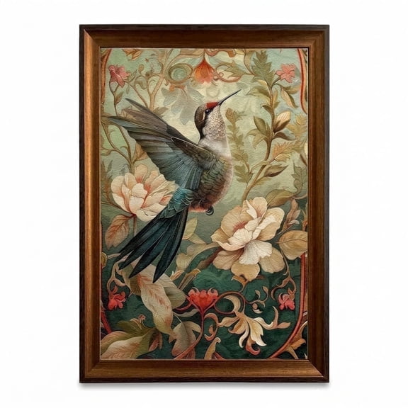 PORMIPONE Hummingbird Botanical Wall Art 16x24 inch Vintage Textured Framed Canvas Decor for Living Room