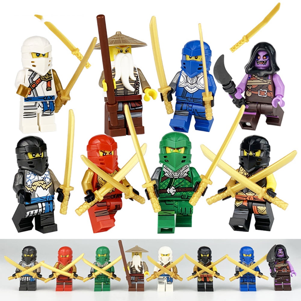 Ninja Set Ninjago Lot of 8PCS Minifigures Building Block Motorcycle Weapons Toys 