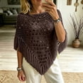 thumbnail image 4 of UTSJKR Women’s Crochet Knit Poncho Shawl, Sequin Decor Triangle Fringe Hem Cape, Lightweight Pullover Wrap for Beach Party and Daily Vacation Wear Brown M, 4 of 5