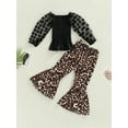 thumbnail image 2 of hirigin Girl Two Piece Set, Dot Long Lantern Sleeve Pleated Chest Tops Elastic Waist Leopard Print Flared Pants, 2 of 8