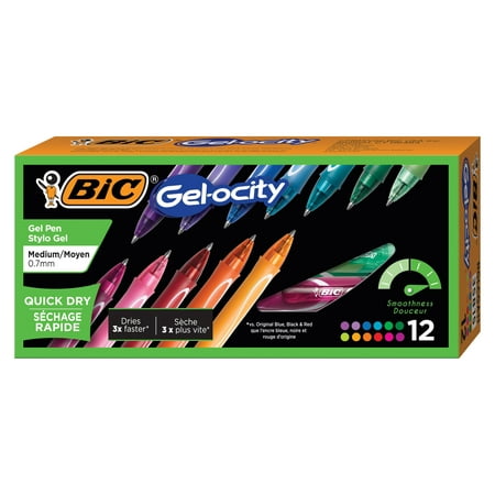 BIC Gelocity Quick Dry Retractable Fashion Gel Pen, Medium Point (0.7mm), Assorted Fashion Colors, 12 (Best Glitter Gel Pens)