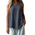 thumbnail image 2 of IUYRTFE Women Round Neck Sleeveless Tank Top with Side Slits Loose Fit Casual Summer Blouse, 2 of 7