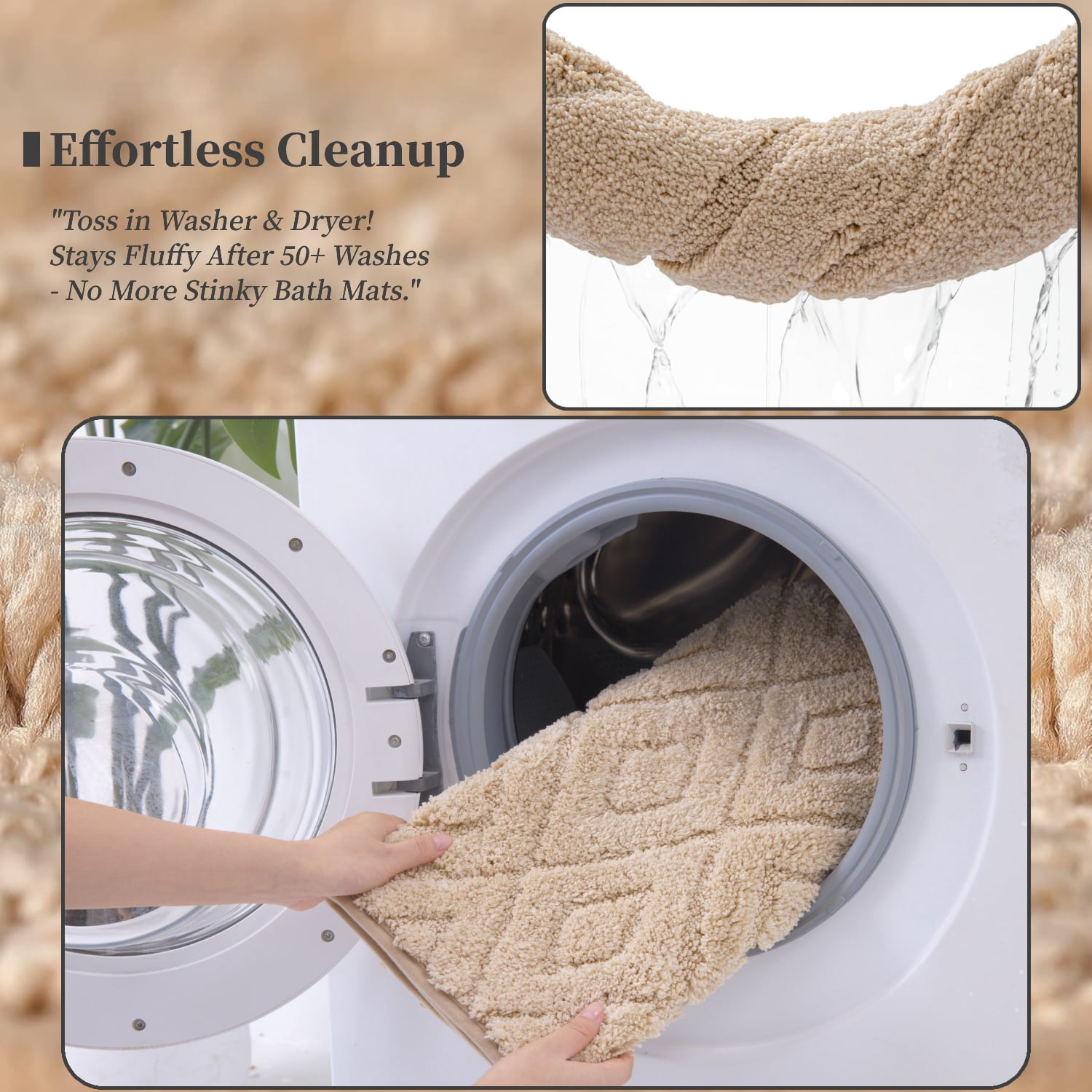 Yamaziot 4pcs Bathroom Rugs Set with U-Shaped Mat, Non Slip, Quick Drying, Ultra Soft and Water Absorbent Bath Rug Carpet Machine Washable Rug, Black