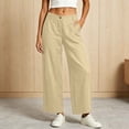 thumbnail image 2 of Lmueinov 2026 Women's High Waist Button Zip Fly Wide Leg Pants, 100% Cotton Soft Breathable Casual Straight Leg Office Trousers with Side Pockets S-3XL, 2 of 7