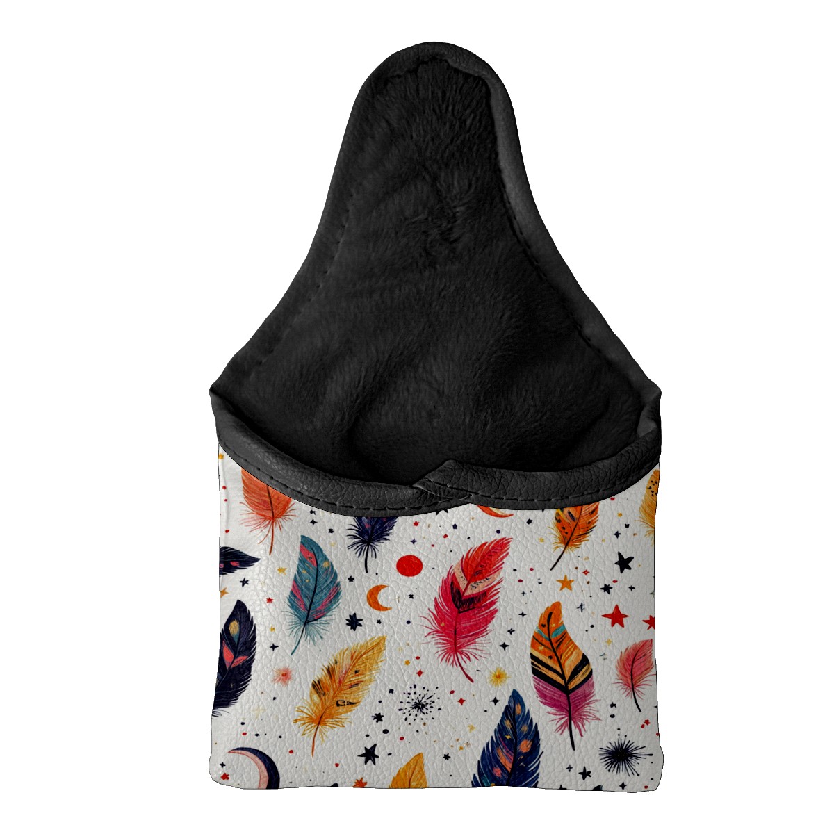 Golf Mallet Putter Cover Premium Leather Waterproof Golf Putter Head Cover with Magnetic Closure Colorful Feathers