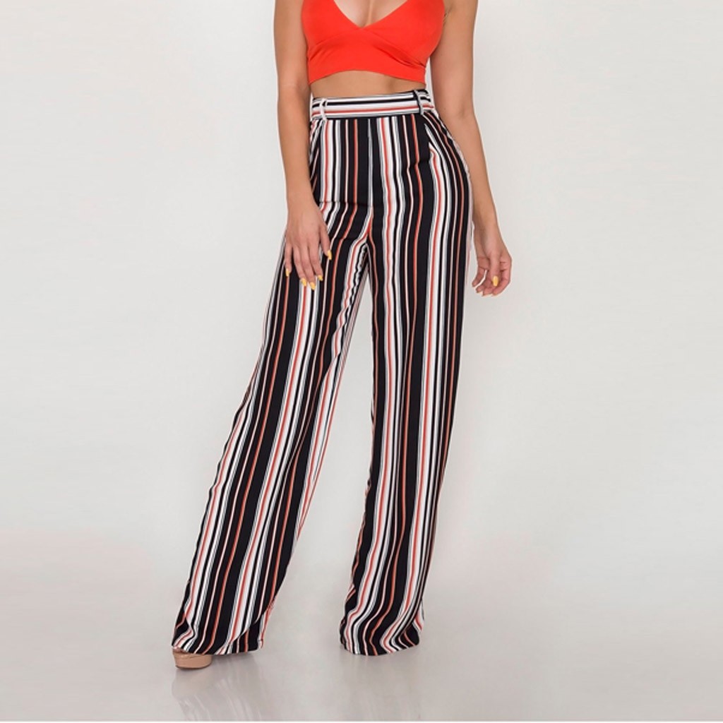 womens striped wide leg trousers
