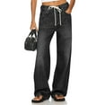 thumbnail image 6 of Womens High Waisted Mom Denim Pants with Pockets Baggy Boyfriend Drawstring Wide Leg Jeans, 6 of 6