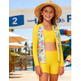 thumbnail image 4 of Lanbubble Girls Swimsuit 3-Piece Zip Long Sleeve Rash Guard Bathing Suits Bikini Boyshort Set Summer Swimwear 11-12 Years, 4 of 9