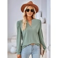 thumbnail image 3 of Blouses for Women Dressy Casual V-Neck Long Sleeve Womens Tops with Puff Sleeves Gray Green L, 3 of 8