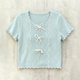 thumbnail image 7 of yillto Short Sleeve Tee for Girls Round Neck Shirts Bow Ruffle Sleeve Summer Cute Tops 3-14 Years, 7 of 7