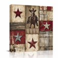 thumbnail image 2 of Canvas Wall Art Western Red Canvas Art Print Brown Texas Star Wood Grain Distressed Patchwork Pictures Wall Decor for Living Room Bedroom Artwork Decorations Stretched Framed Ready to Hang 8"x8", 2 of 9