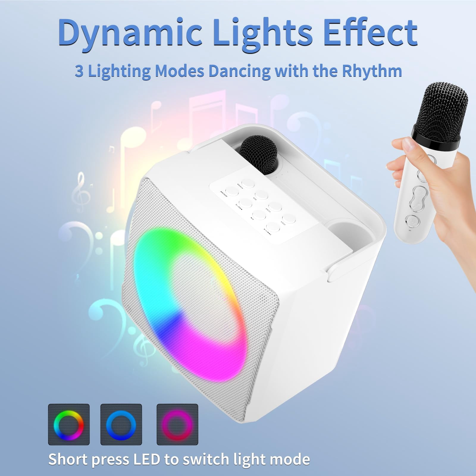 BONAOK Karaoke Machine, Portable Bluetooth Karaoke Speaker for Adults Kids, with 2 Wireless Mics, Ideal Gifts for Girls Boys Party(White)