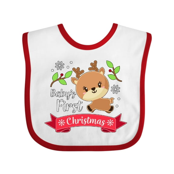 Inktastic Baby's First Christmas Cute Reindeer Boys or Girls Baby Bib